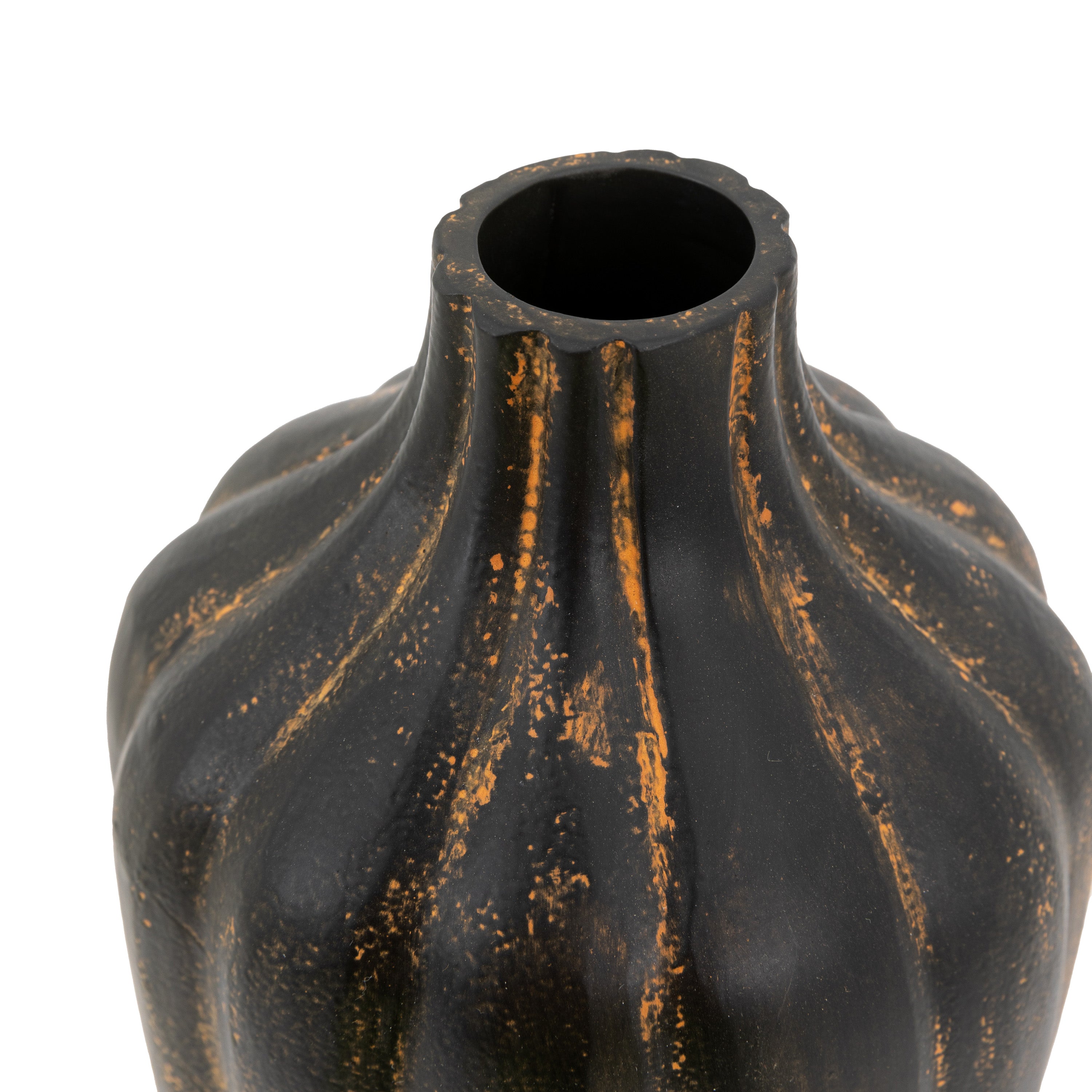 Set of 2 Ezra Ribbed Metalic Black Vase